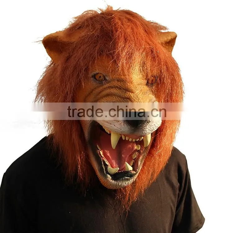 Halloween Costume Ideas Funny Carnival Real Animal Lion Latex Mask