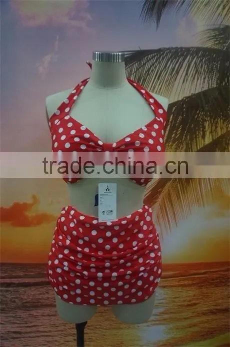 2016 Dot Print Halter High Waist Bikini For Mature Women