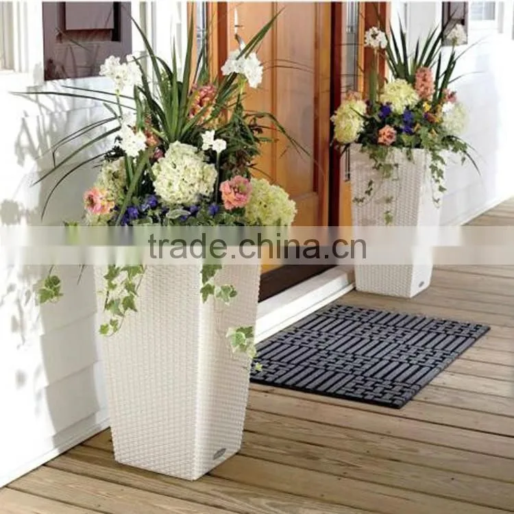 Big outdoor white resin wicker wholesale decorative plastic flower pots