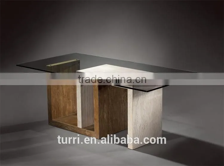 Modern Square Travertine With Tempered Glass Surface Center Table