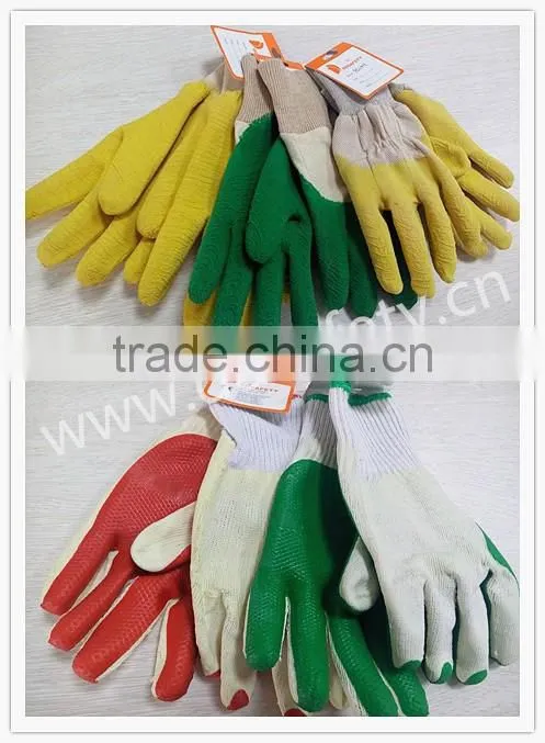 DDSAFETY 2017 Yellow Latex Crinkle Coated Cotton Gloves With Knit Wrist