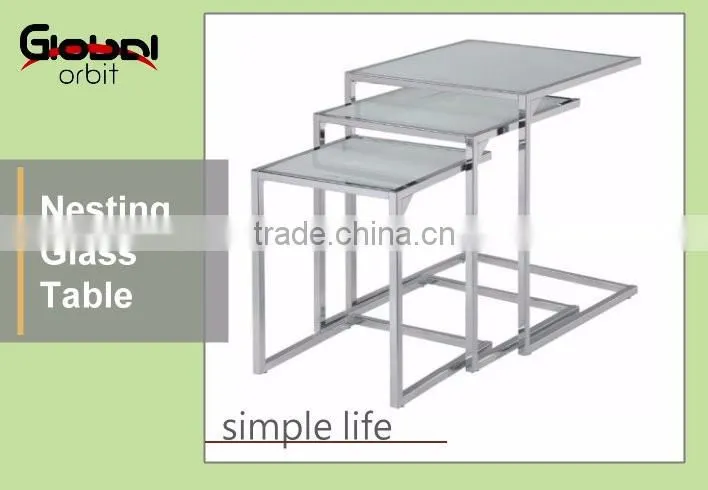 High Quality Durable Tempered Glass Coffee Nesting Metal Side Table