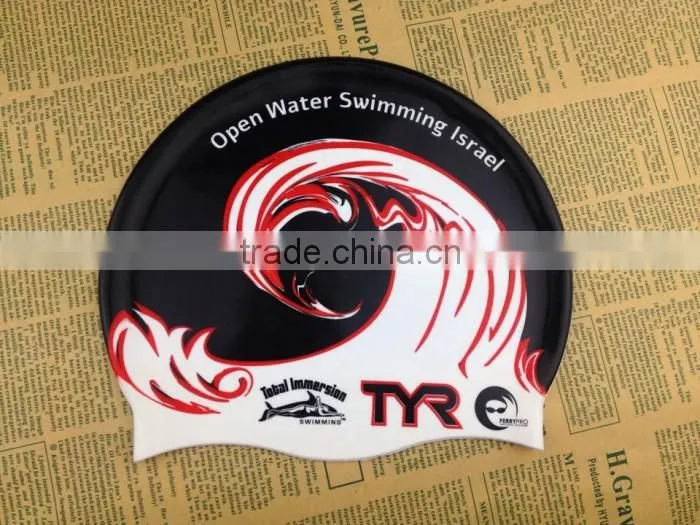 custom printing funny cartoon waterproof swim cap silicone rubber swimming cap