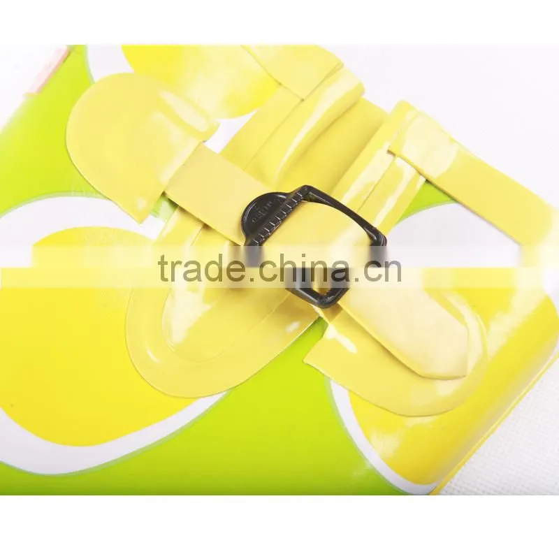 yellow pattern knee rubber rain boots