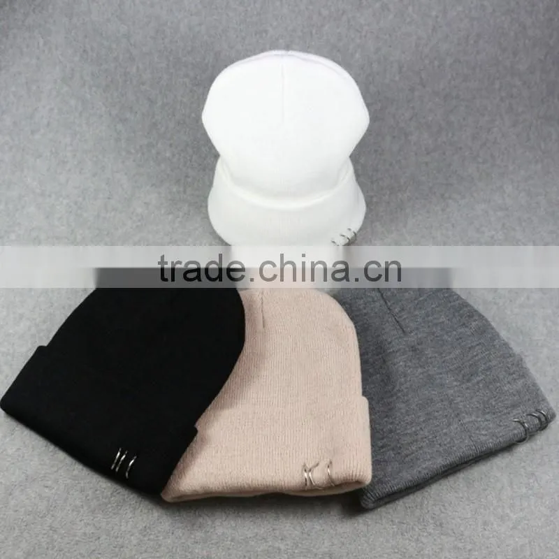 Hoop Ring 100% Acrylic Winter Hats And Blank CC Beanies