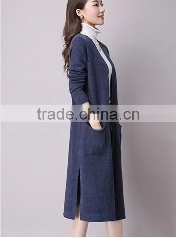 New elegant products pocket longline navy knit sweater cardigan women 2016