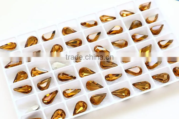 K9 crystal smoke topaz tear drop point back chaton stone jewelry glass stone