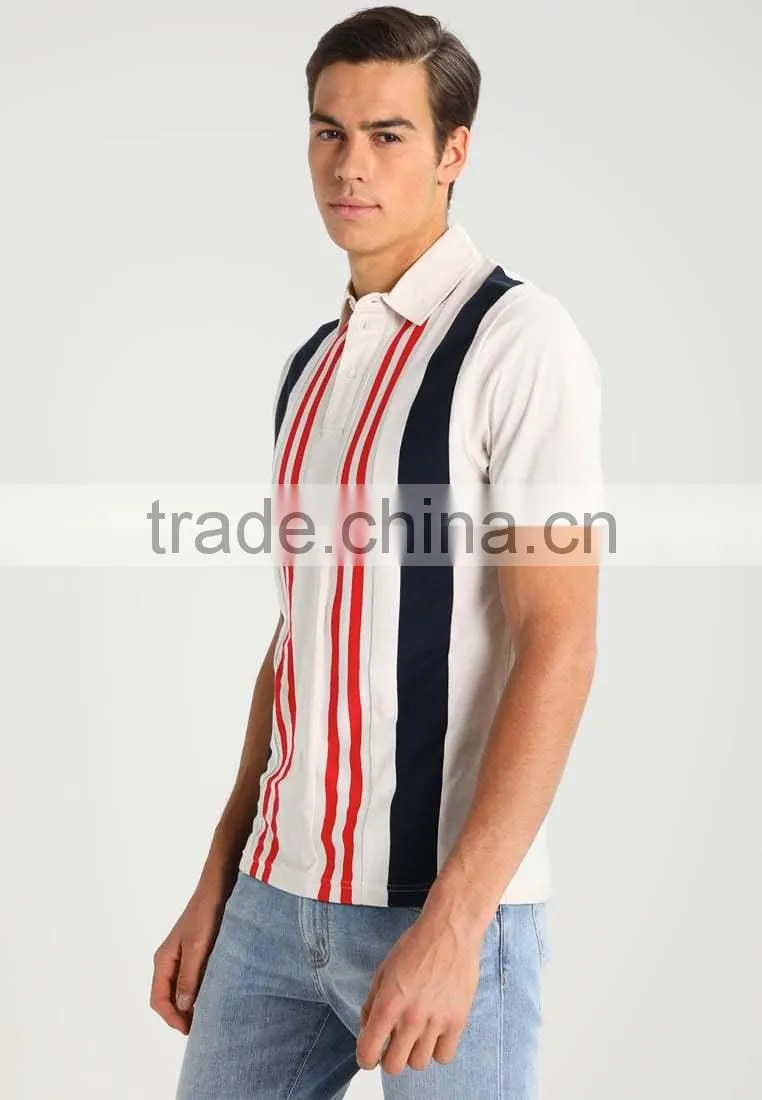 MGOO Factory Supplied Men Vertical Stripe Polo Shirt 100% Cotton Slim Fit Mens Polo