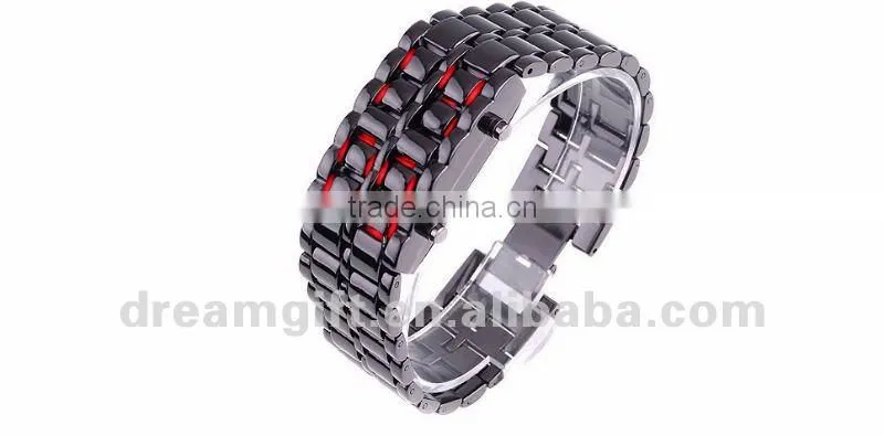 hotsale LED watch iron samurai lava style led watches black and silver color