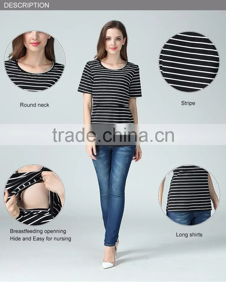 Summer wholesale maternity T-shirts for pregnant women cotton breathable nursing tops outdoor breastfeeding clothing