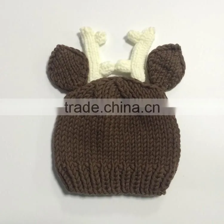 2pcs pants and hat set photo props hand crochet fashion deer animal knitting photography