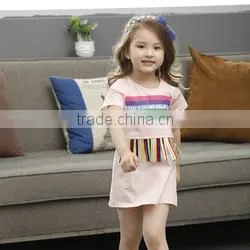 New product 2016 wholesale children's boutique girls dress leaf printed with big green bow clothing