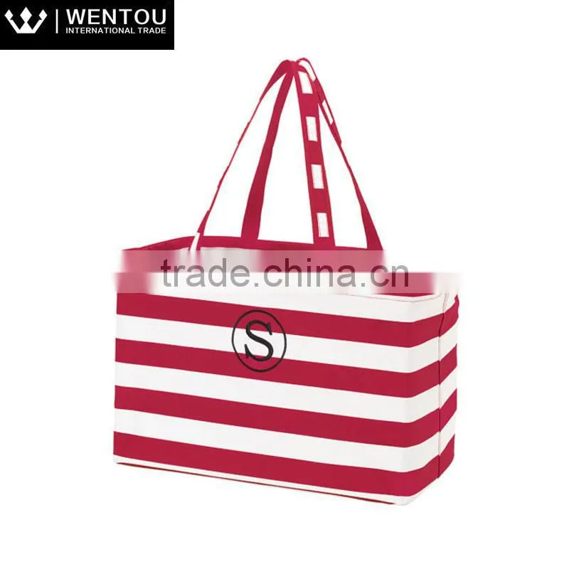 Fashion Women Plain Striped Large Utility Tote Bag