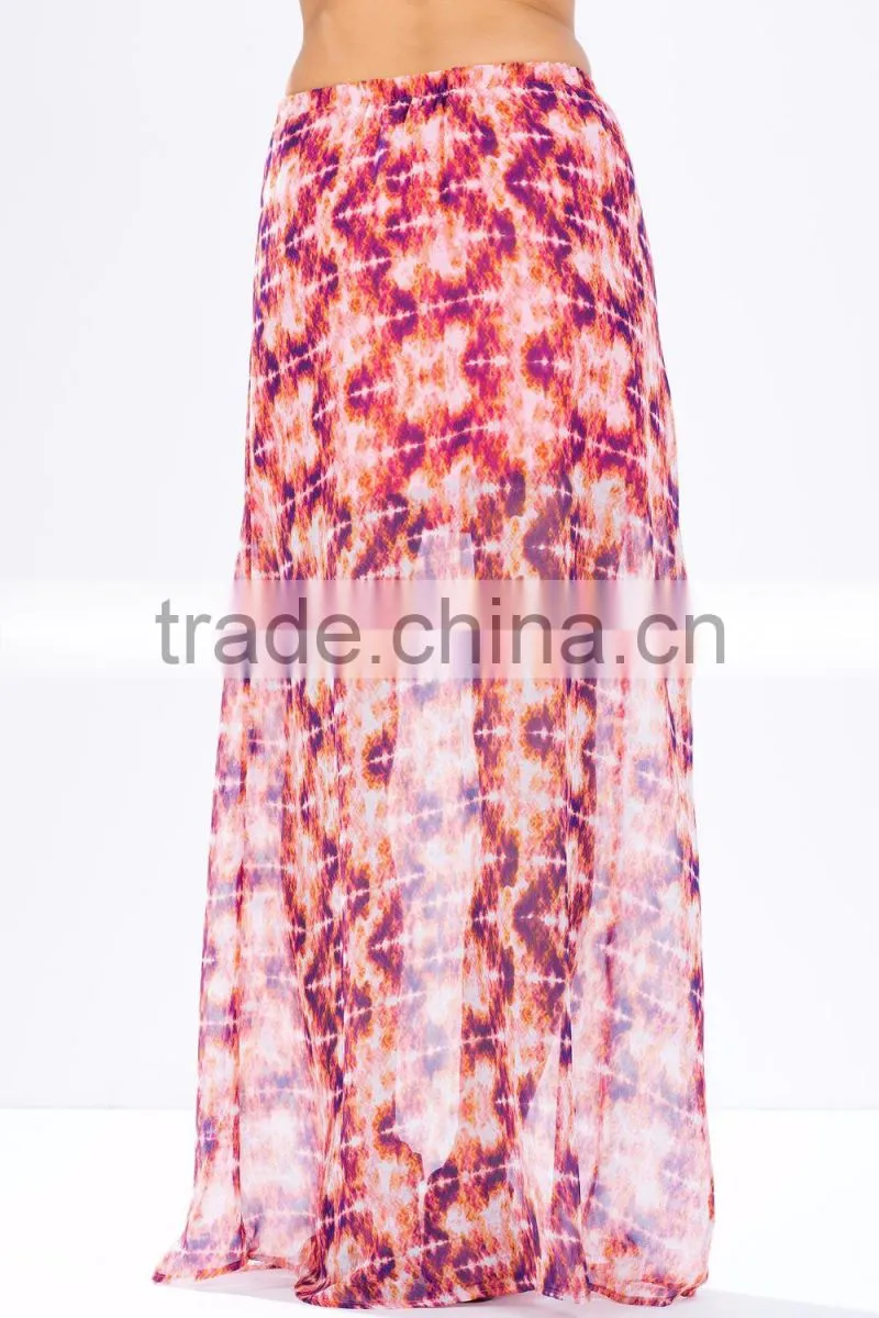 Sexy beach wear tie-dye print maxi skirt chiffon belly dance arabic sexy dance long skirt 2015