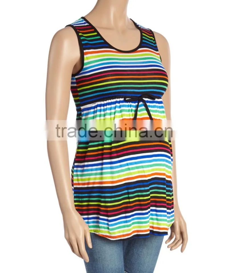 Fashionable Maternity Tops With Due Time And Rainbow Stripe Maternity Tees Babydoll Tank Women Clothes WT80817-43