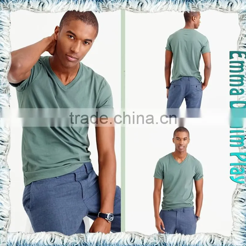 2017 Men's Latest Plain Dyed Cotton V-neck T-Shirts Wholesale