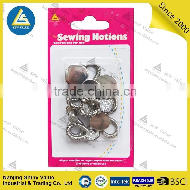 Mixed sizes packed metal collar button extenders with elastic in the spring