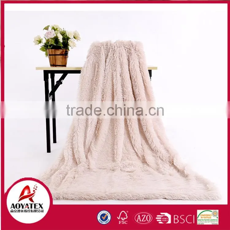 100% polyester solid long pile fake fur micromink blanket