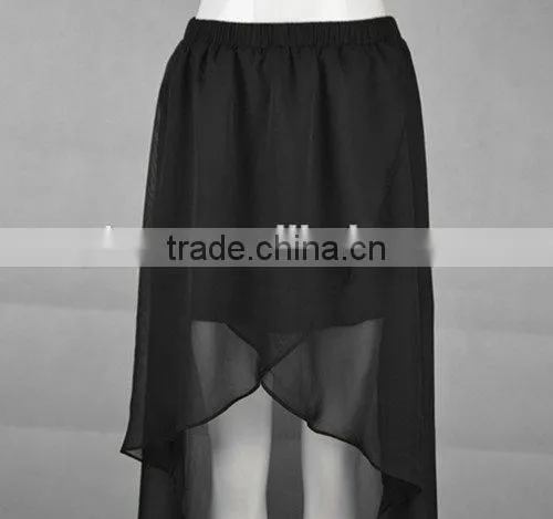 hot selling plain black skirt casual chiffon skirt short front and long back skirts