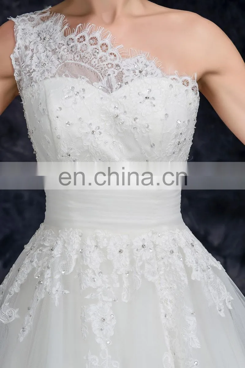 One Shoulder Tulle french Lace Bridal Dresses Elegant Beaded weeding dresses