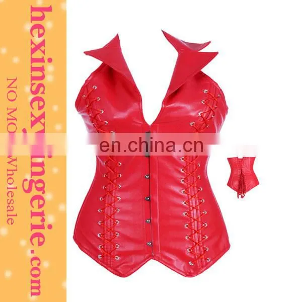 Latest design open cup catsuit red leather corset skirt