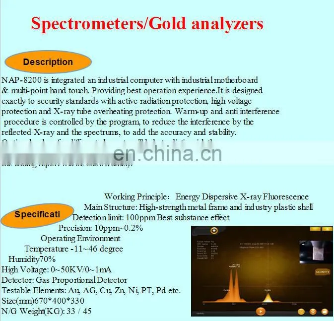 NAP8200 High quality Metal analyzers sale Precious gold detectors ftir spectrometer