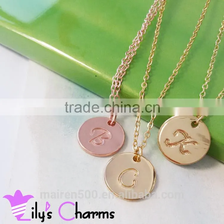 wholesale costume initial disc pendant necklace jewelry