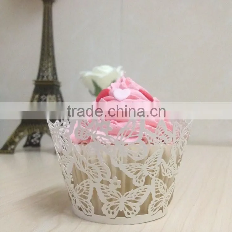 Custom Paper wholesale Wedding Cupcake Wrapper Laser Cut