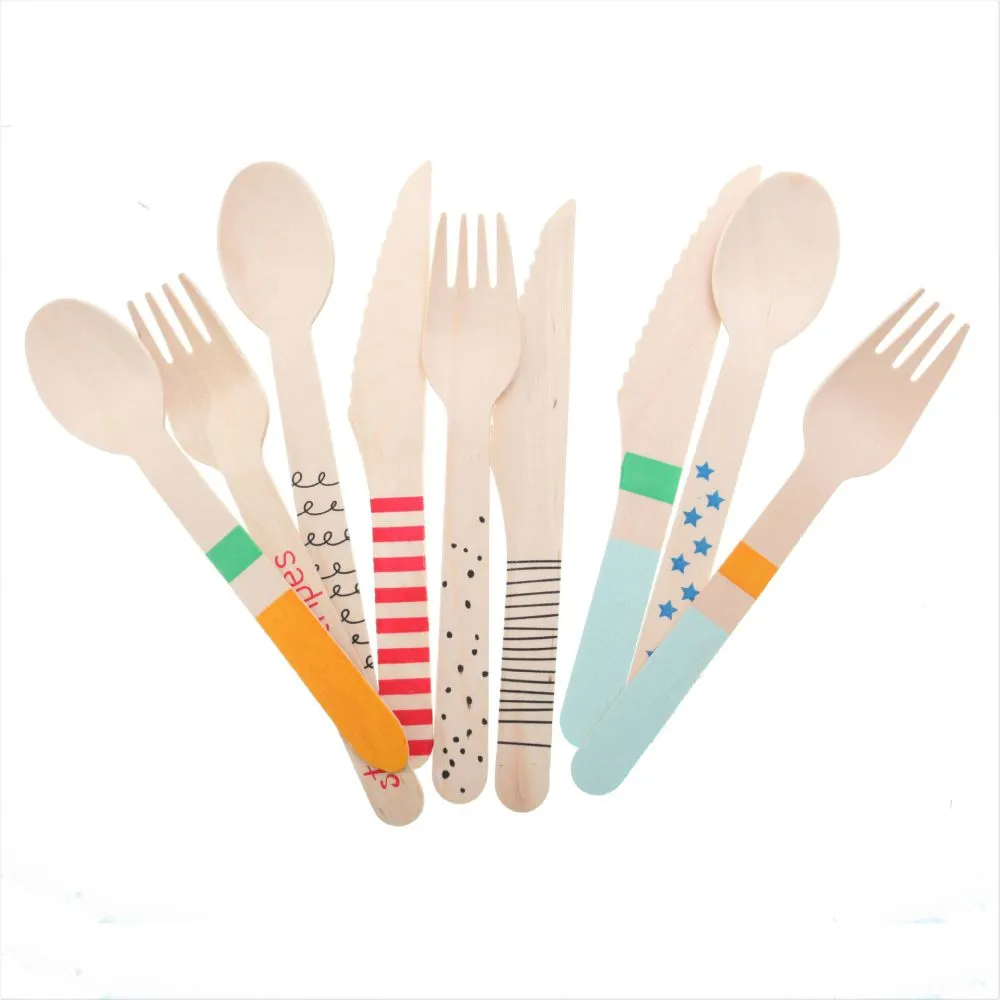 Colour Box Package Eco-friendly wooden or bamboo cutlery with colour printed (10)