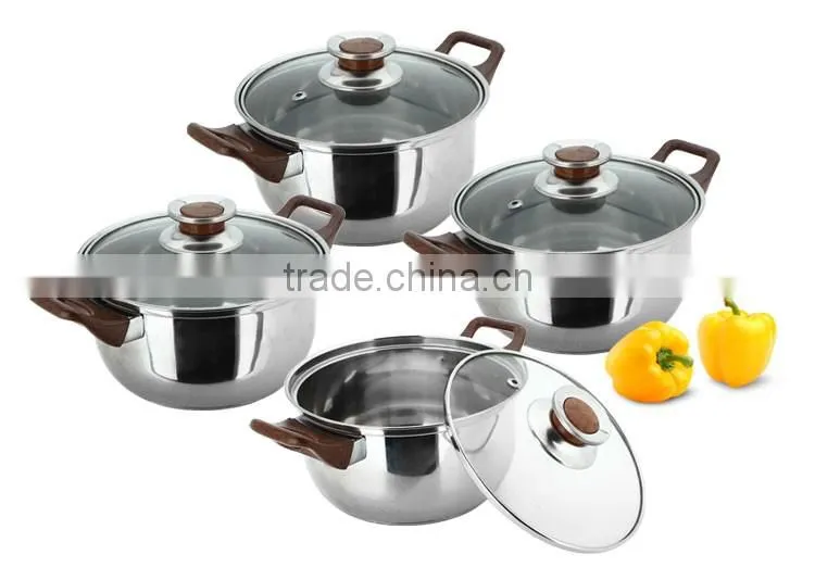 capsule bottom pots and pans Mirror And Sand Polish For Stainless Steel 8 Piece Cookwares Set