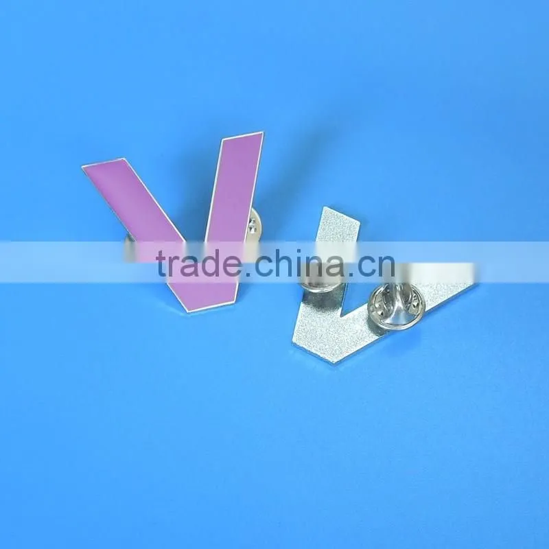 Synthetic Enamel Purpel Custom Letter Alphabet V Shape Lapel Pin