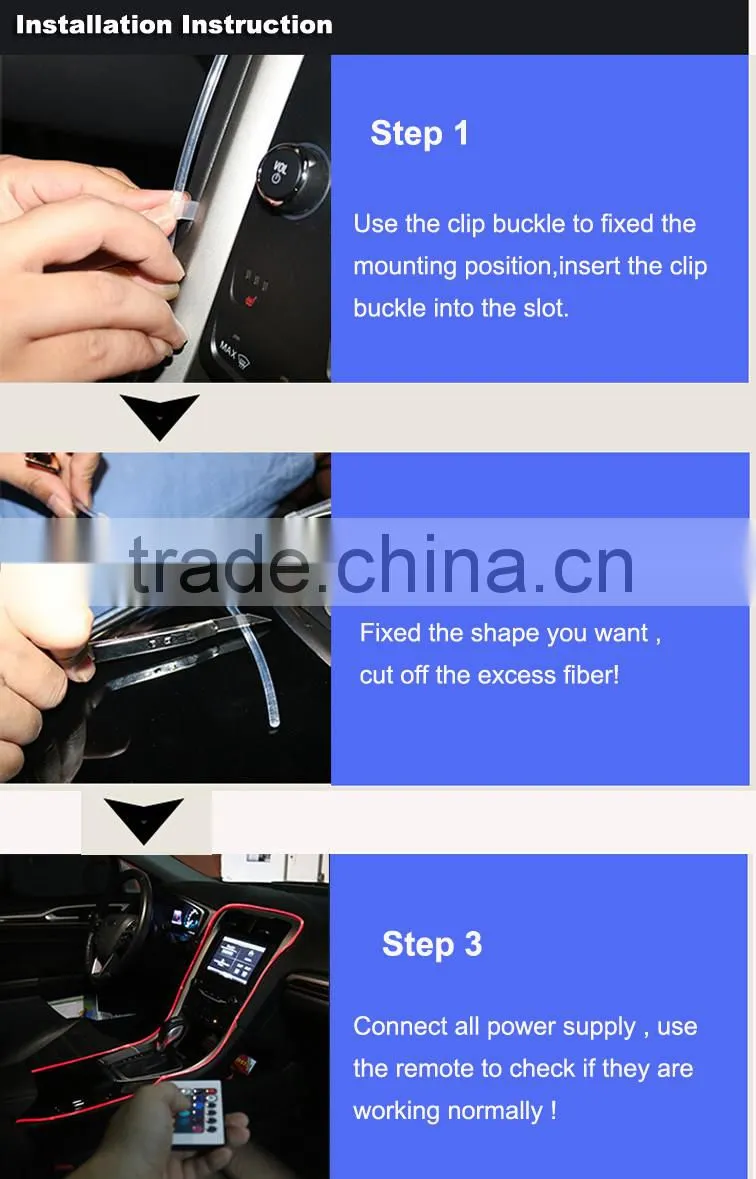 12V super bright RGB color changing Car Interior Accent Lighting 3MM fiber atmosphere decoration light