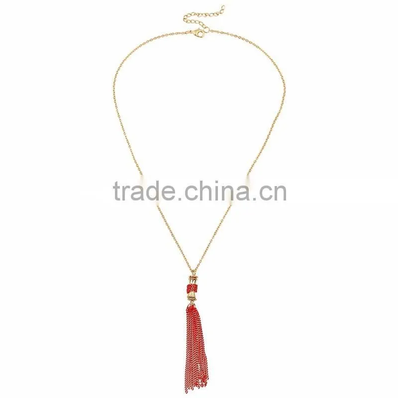 Minimal Art Womens Red Metal Tassel Necklace 18k Gold Necklace Designs 2016