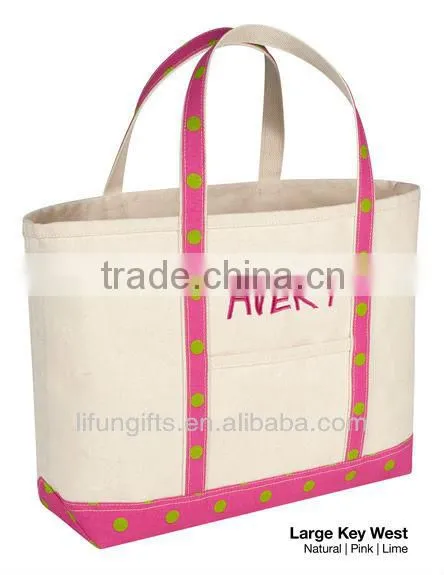 2016 19oz. cotton Canvas Key West Polka Dot Tote bag with Convenient side slip pocket