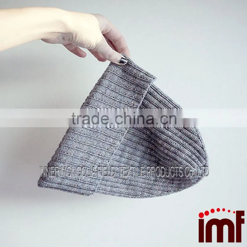 European Girl Ice Blue Winter Wear Rib Cashmere Hat Beanie