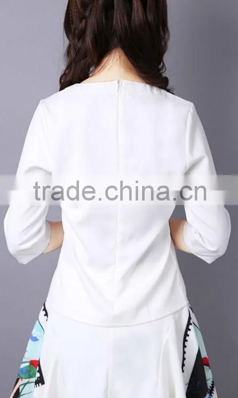 2014 Fashion stamp sharped embroidered irregular TOP & skirt (STOCK)