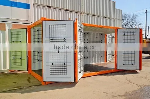 Modified 20' ft 40' ft open side container with hanging clothes mesh wire