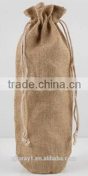 Drawstring Jute Wine Bag for One Bottle