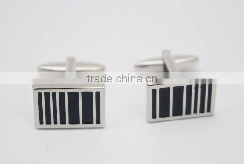 Silver Plated Copper Rectangle Black Enamel Cuff Links