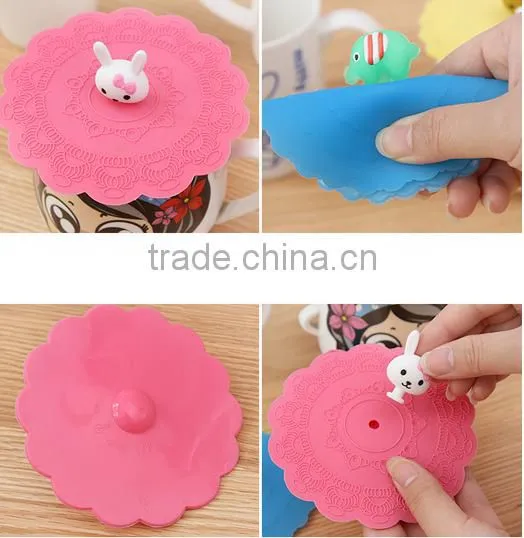 food grade soft silicone strong adsorbability universal cup lids with animal