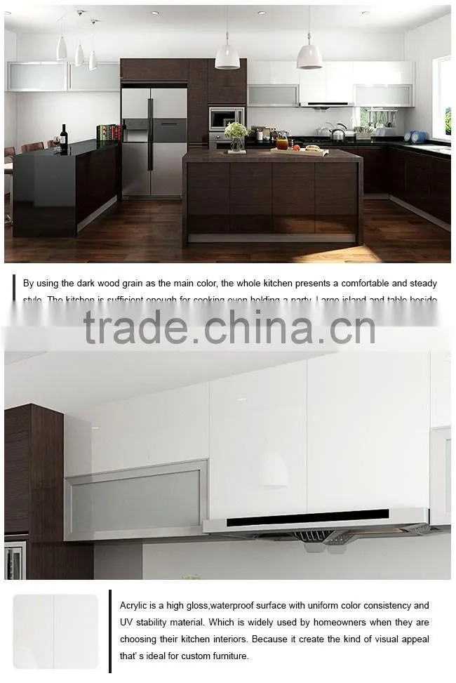 New Design Acrylic Finish Cabinet Wood Veneer Kitchen Cupboard with Island