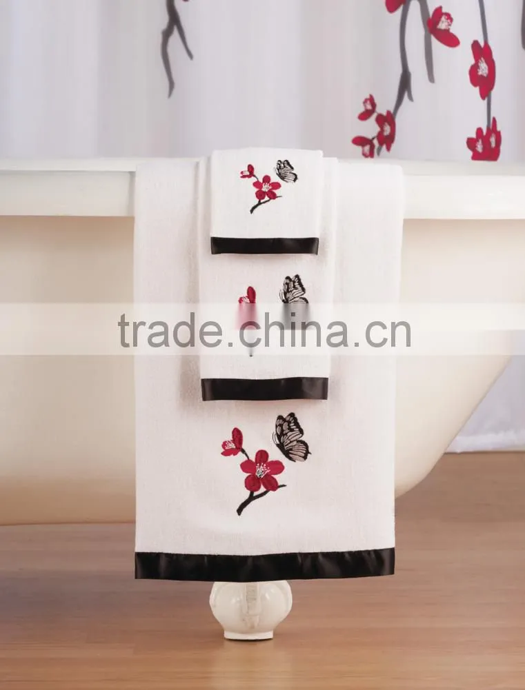 100% cotton Asian Cherry Blossom 3-Pc Bathroom Towel Set
