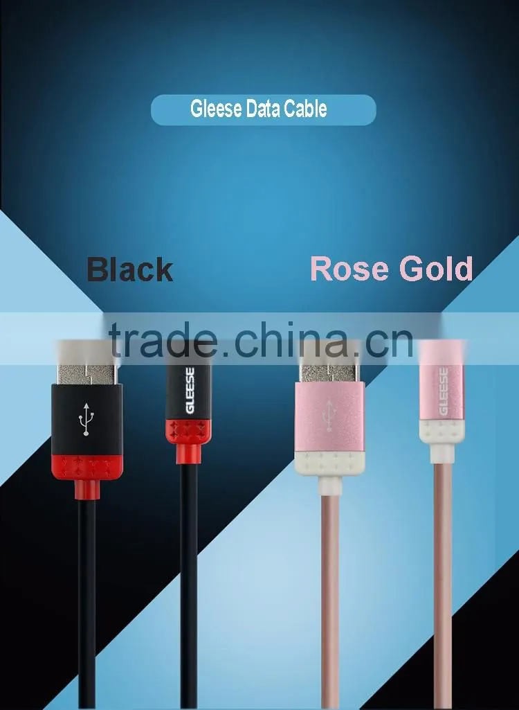 Gleese High quality metal head 1m Length high speed fast charge transfer sync micro usb cable for IOS