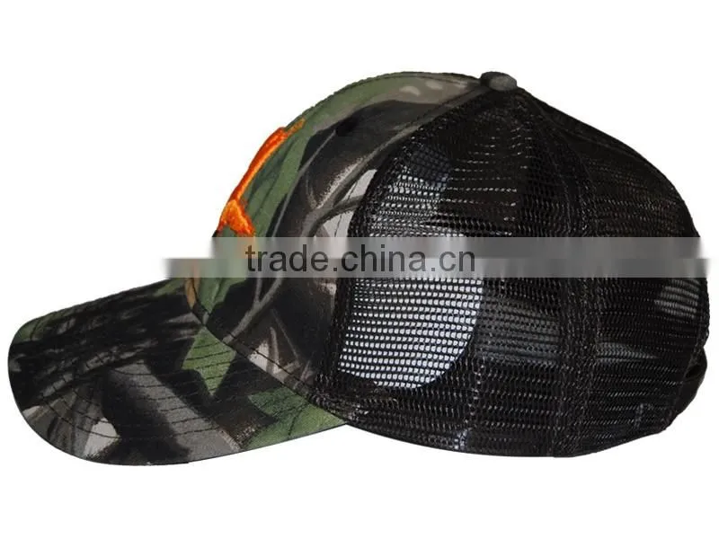 6panel camo mesh cap with 3D embroidery