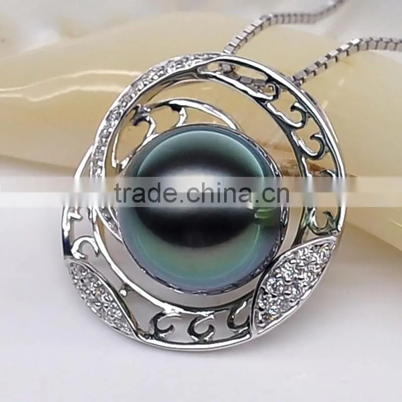 2016 fine jewelry 9--10mm tahitian black pearl necklace pendant
