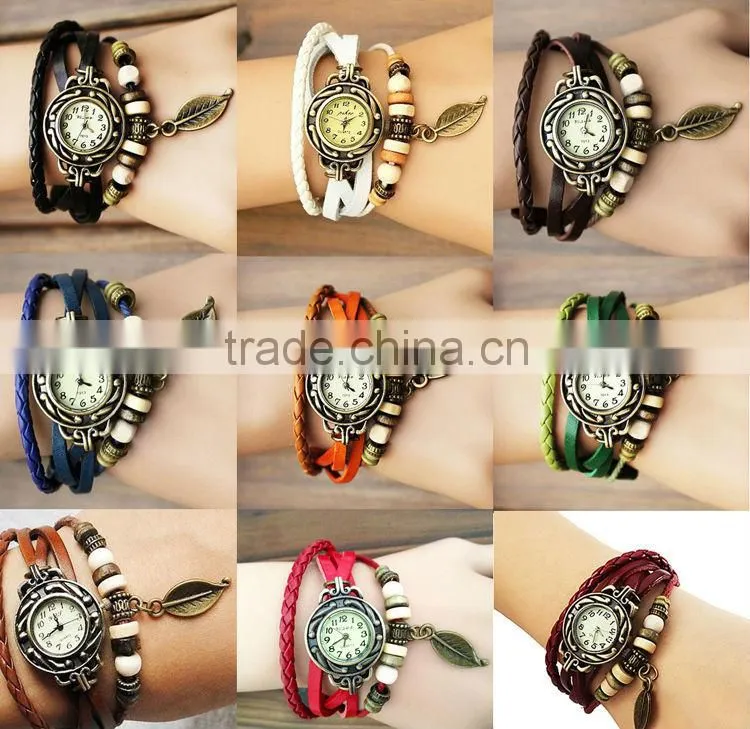 Montre femme Bracelet Cuir Quartz afro Vintage Perle Bijou watches cadeau anniversaire