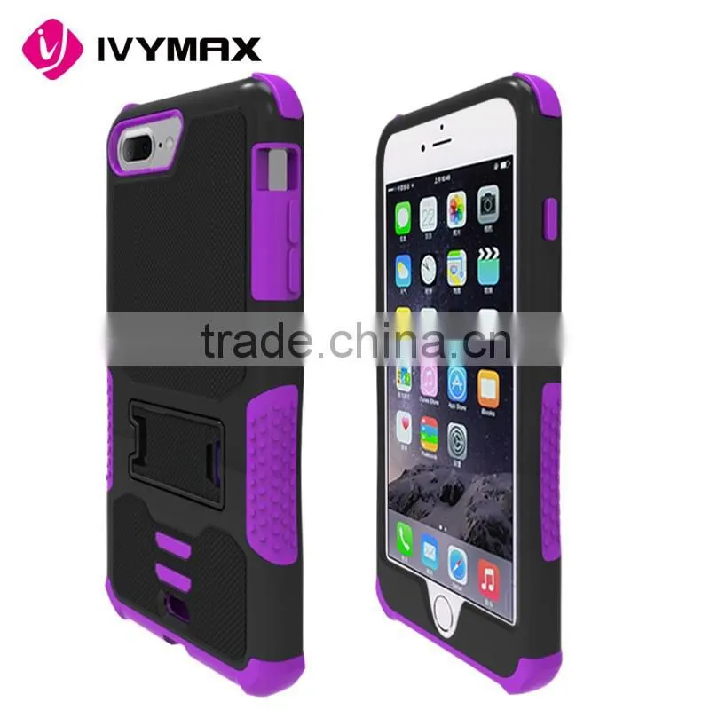 IVYMAX hot sell shockproof pc and silicone material hard shell kickstand armor combo case for apple iphone 7 plus