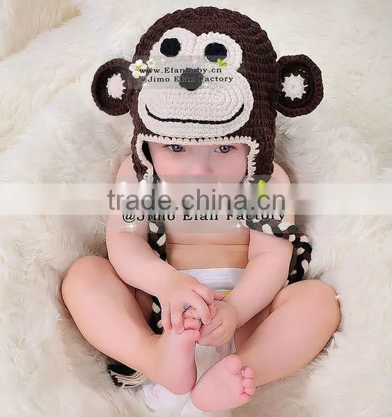 efan crochet baby hat tuque hand knit winter earflap infant toddler animal monkey caps acrylic beanie minions