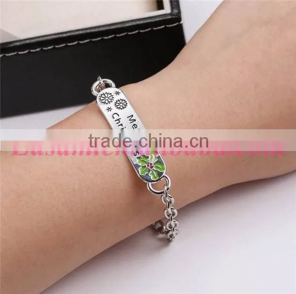 Hot selling merry christmas letter engraved metal plate cuff bangle bracelet