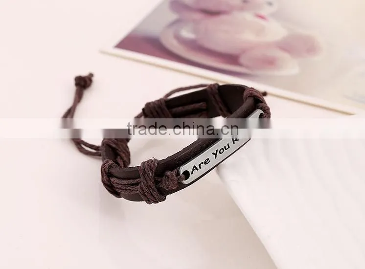 ready engraved men bracelet leather fashion men's bracelet